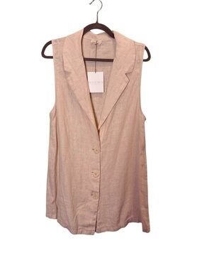 Mus&Bombon Women’s Lagenlook Minimalist Sleeveless Linen Blazer Vest Sz S